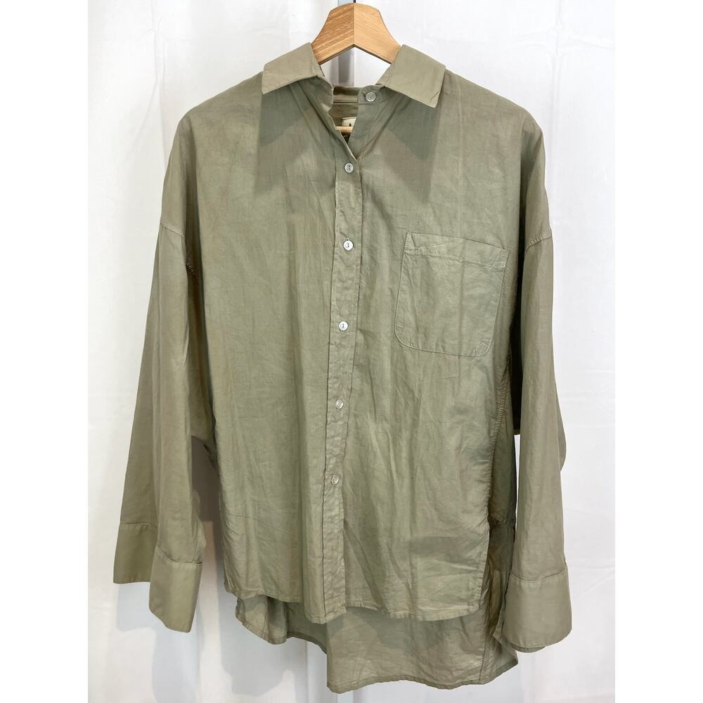 A SHIRT THING Size S Button Front Long Sleeve Shirt Boxy Dolman Top Green - Picture 1 of 7